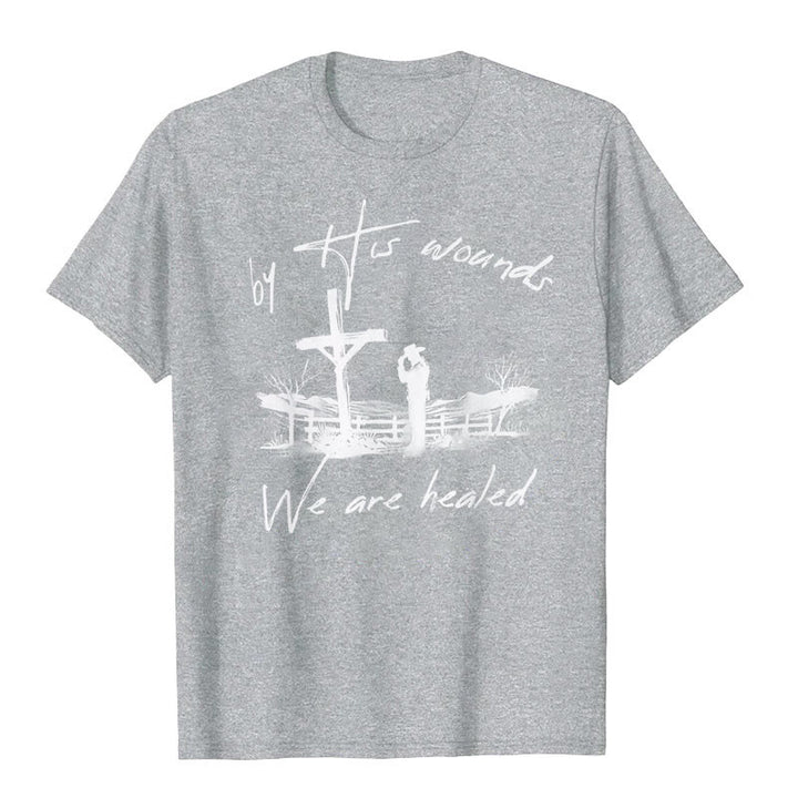 T-shirt « Par ses blessures, nous sommes guéris », atelier d'art chrétien - Gris - 2XL - image 8