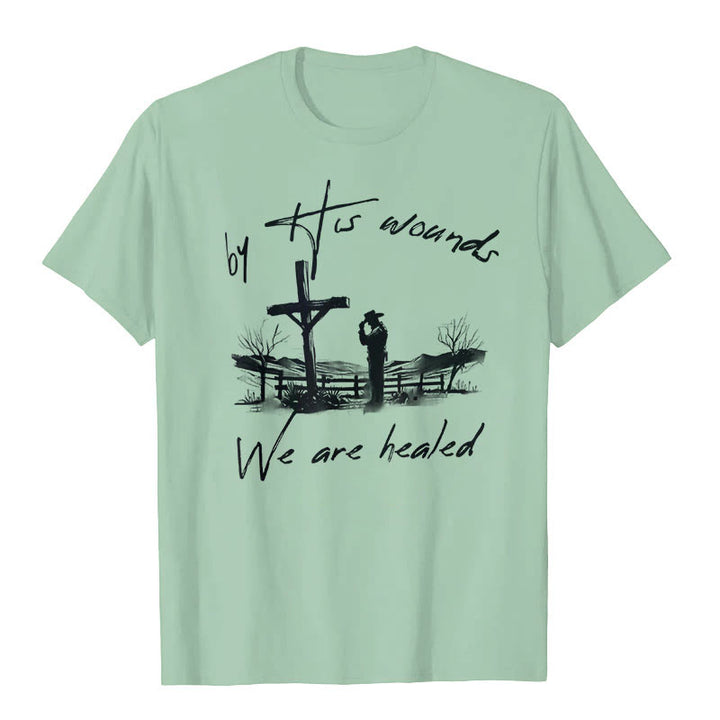 T-shirt « Par ses blessures, nous sommes guéris », atelier d'art chrétien - Vert clair - 2XL - image 5