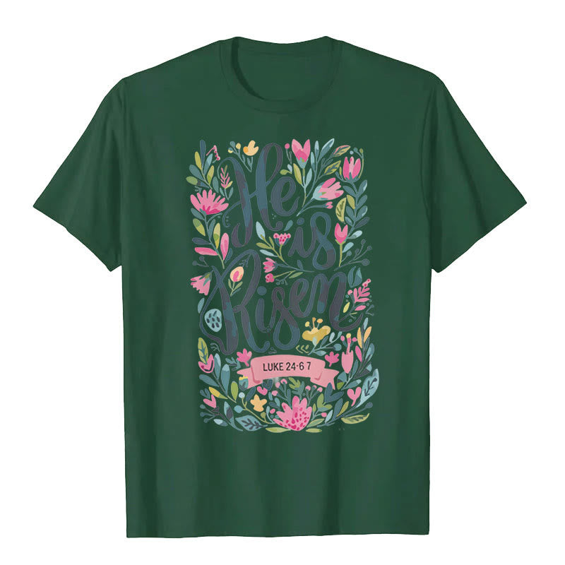 T-shirt graphique à imprimé floral Christianartworkshop « Il est ressuscité » - Vert foncé - 2XL - image 6