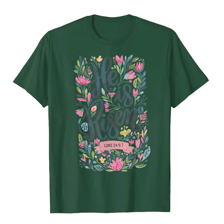 T-shirt graphique à imprimé floral Christianartworkshop « Il est ressuscité » - Vert foncé - 2XL - image 6