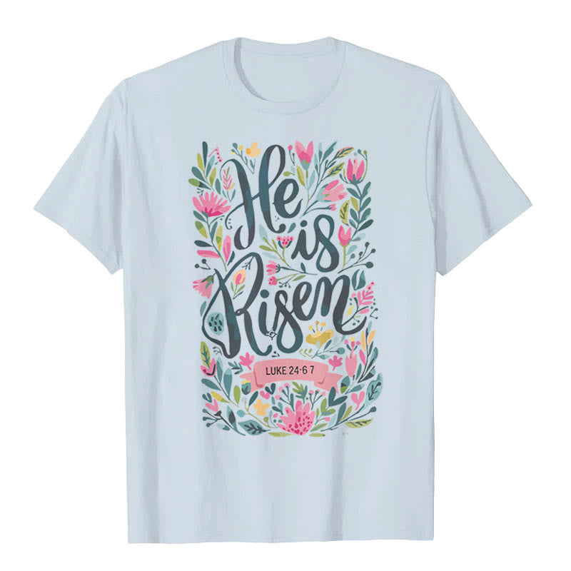 T-shirt graphique à imprimé floral Christianartworkshop « Il est ressuscité » - Bleu - 2XL - image 3