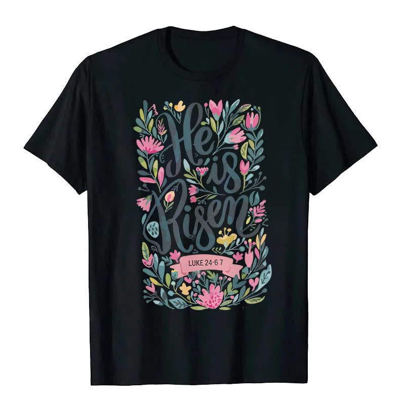 T-shirt graphique à imprimé floral Christianartworkshop « Il est ressuscité » - Noir - 2XL - image 1