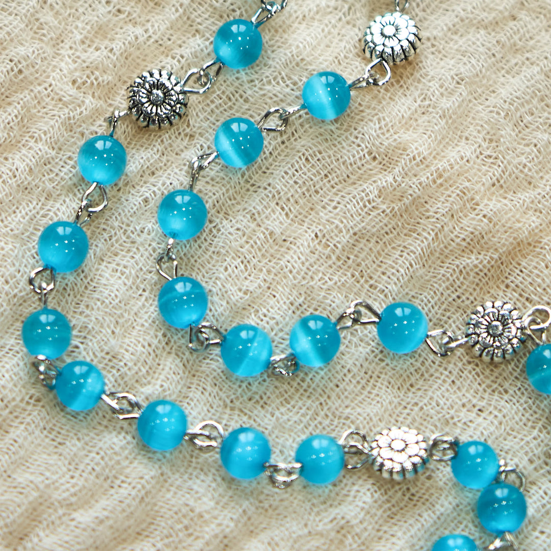 Christianartworkshop Chapelet du Cœur Immaculé de Marie, perles de verre brillantes de 6 mm, bleu lac, 7 douleurs - image 5