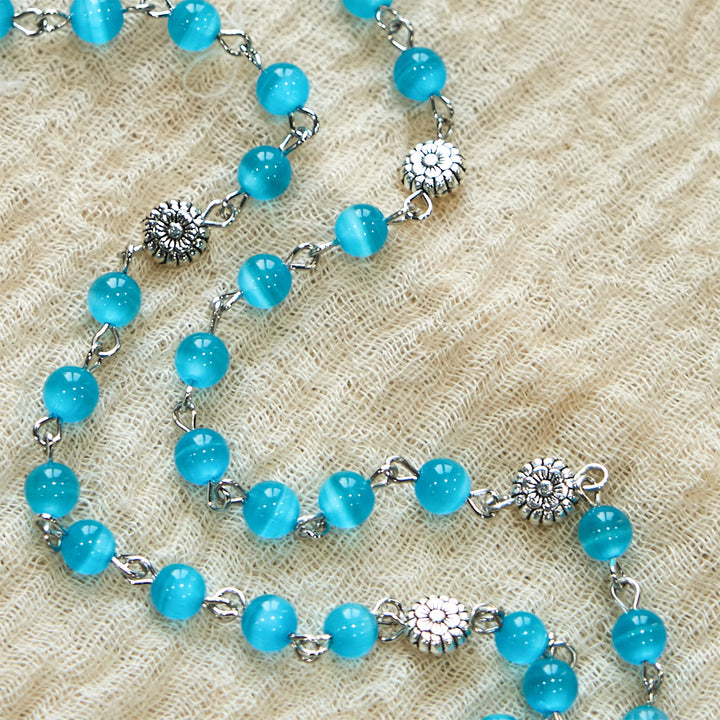 Christianartworkshop Chapelet du Cœur Immaculé de Marie, perles de verre brillantes de 6 mm, bleu lac, 7 douleurs - image 3