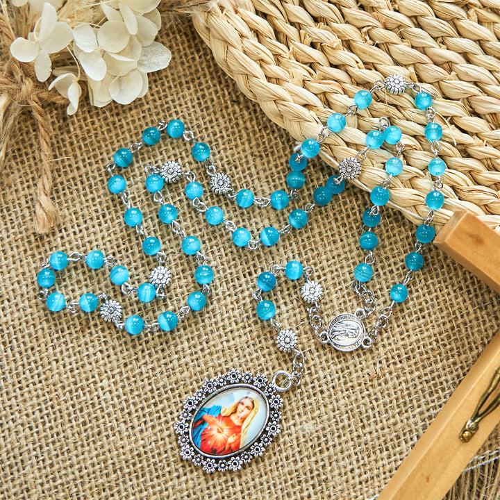 Christianartworkshop Chapelet du Cœur Immaculé de Marie, perles de verre brillantes de 6 mm, bleu lac, 7 douleurs - image 2