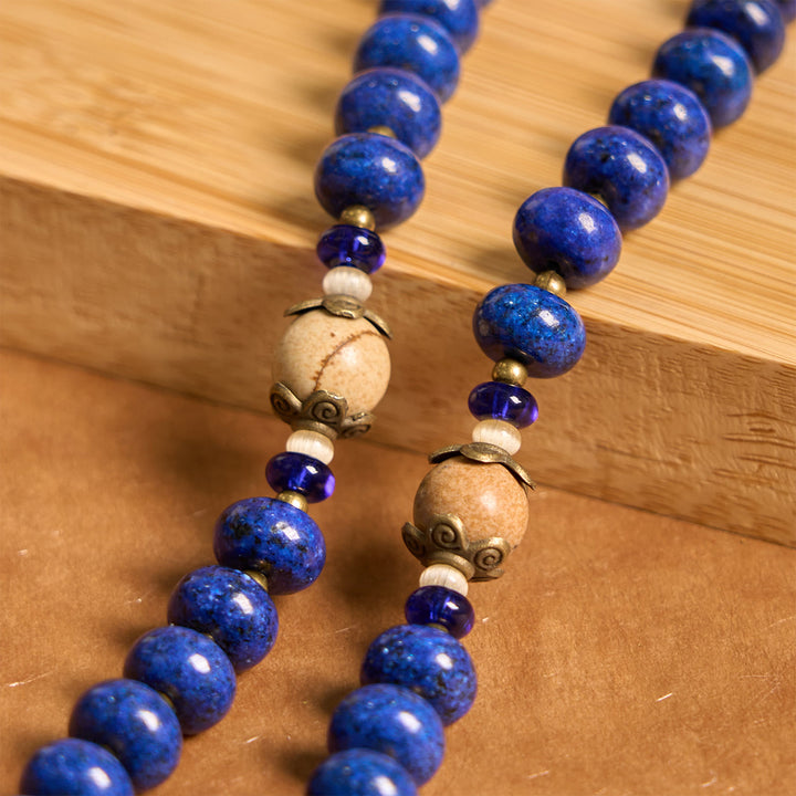 Christianartworkshop Médaille et crucifix faits main de Sainte Thérèse de Lisieux, en lapis-lazuli aplati 8*10 mm et chapelet en pierre de carte - image 6
