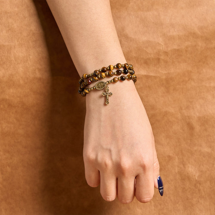 Christianartworkshop Bracelet chapelet élastique fait main en pierre œil de tigre : une pierre spirituelle à double usage - image 2