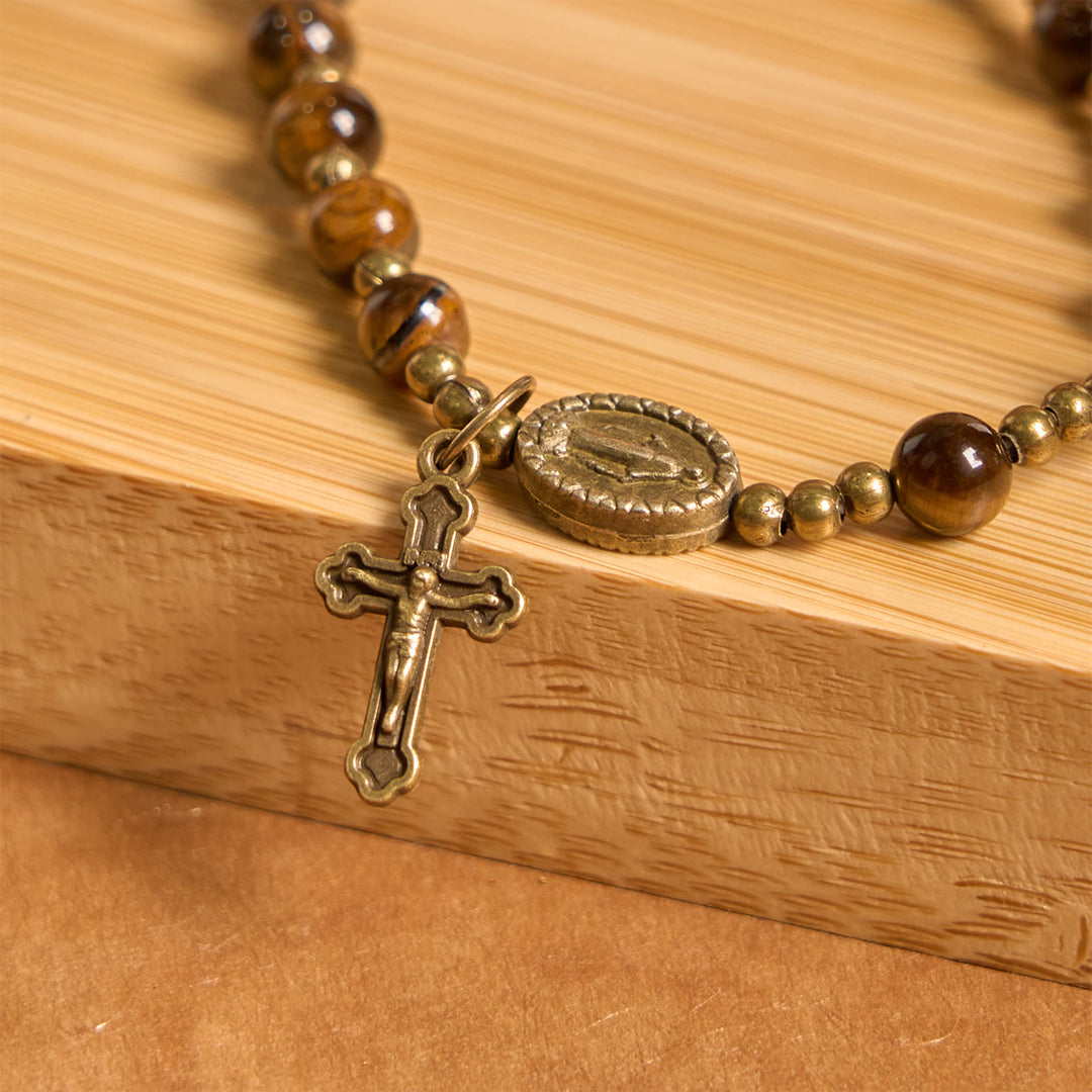 Christianartworkshop FOI PRIÉE : Bracelet chapelet élastique fait main en pierre œil de tigre - image 6