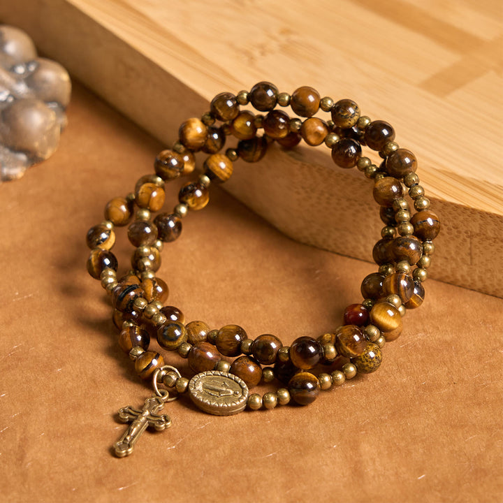 Christianartworkshop Bracelet chapelet élastique fait main en pierre œil de tigre : une pierre spirituelle à double usage - Pierre œil de tigre - image 0