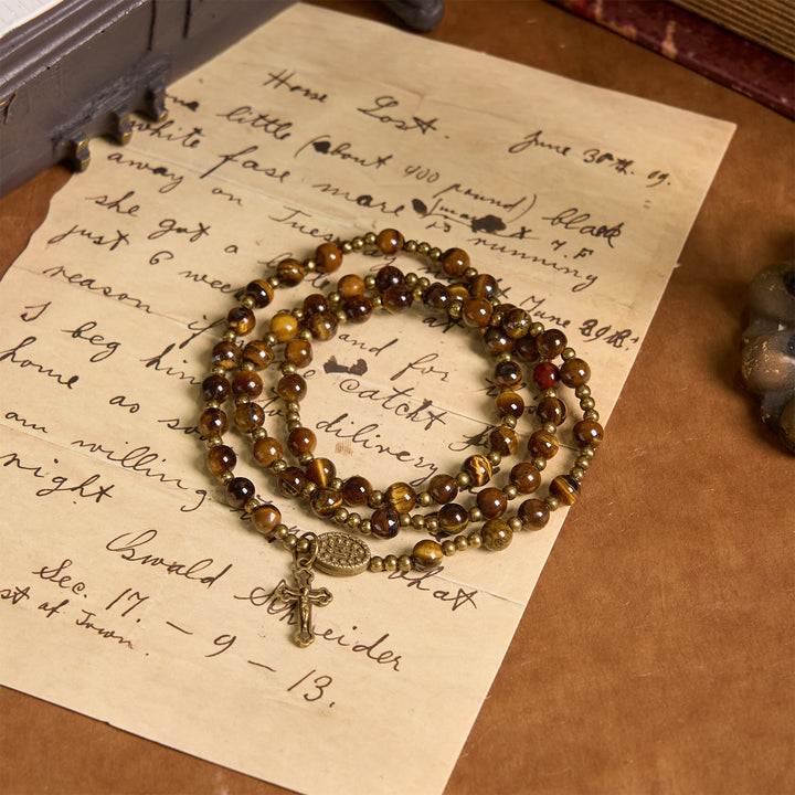 Christianartworkshop Bracelet chapelet élastique fait main en pierre œil de tigre : une pierre spirituelle à double usage - image 1