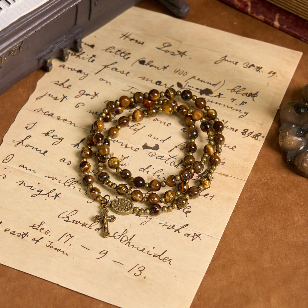 Christianartworkshop FOI PRIÉE : Bracelet chapelet élastique fait main en pierre œil de tigre - image 8