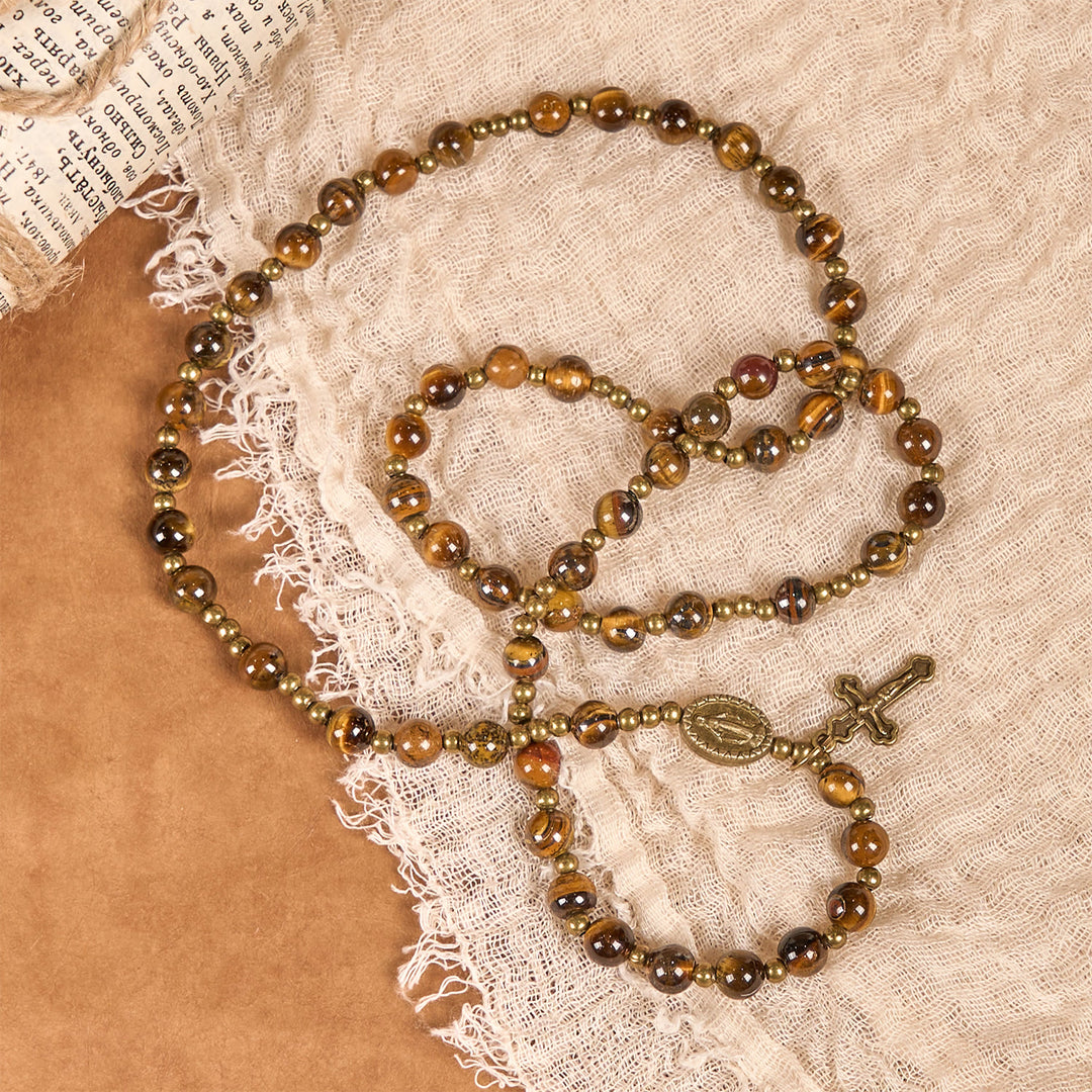 Christianartworkshop Bracelet chapelet élastique fait main en pierre œil de tigre : une pierre spirituelle à double usage - image 3