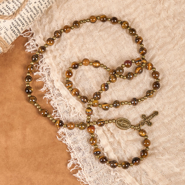 Christianartworkshop Bracelet chapelet élastique fait main en pierre œil de tigre : une pierre spirituelle à double usage - image 3