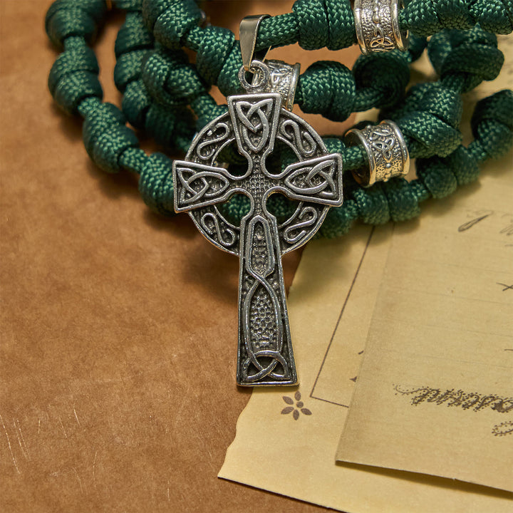 Christianartworkshop FOI PRIÉE : Chapelet Saint Patrick, médaille, vert foncé, fait main, en paracorde nouée - image 7