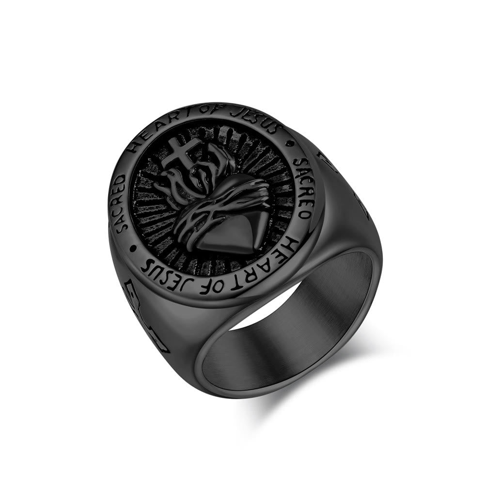 Christianartworkshop Croix du Sacré-Cœur de Jésus 3 Couleurs Bague de Bénédiction Spirituelle de la Foi - Noir - US 13 - image 9