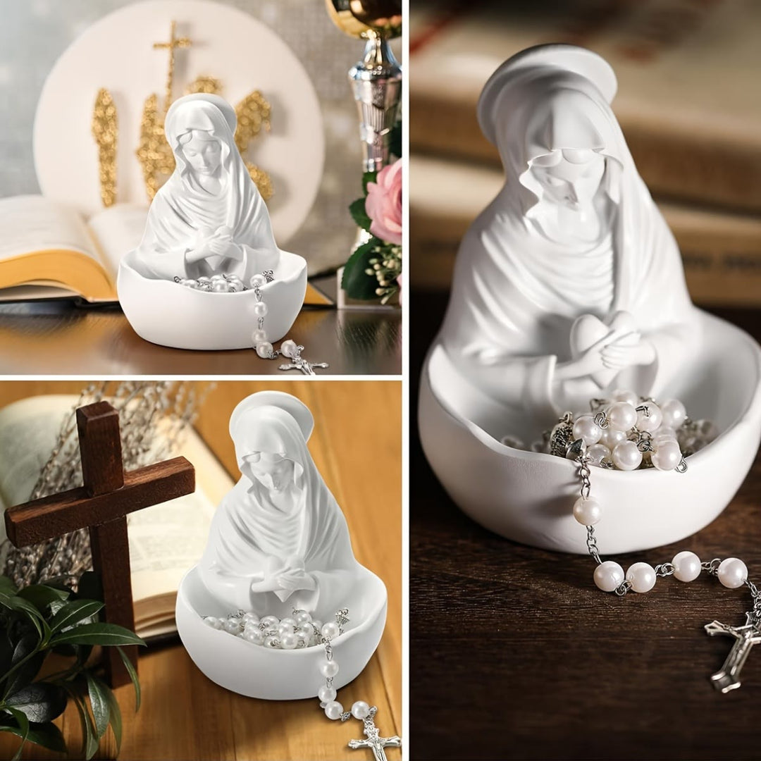 Christianartworkshop Porte-chapelet en résine blanche Notre-Dame : Porter la beauté de la foi - image 2