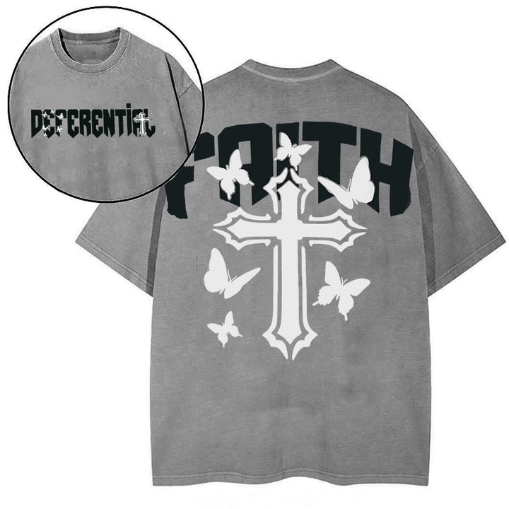 T-shirt à manches courtes « FOI » de Christianartworkshop - Gris - 2XL - image 10