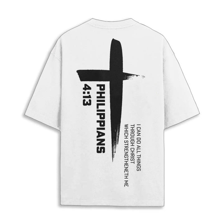 T-shirt Croix de la Force Philippiens 4:13 de Christianartworkshop - Blanc - 2XL - image 3
