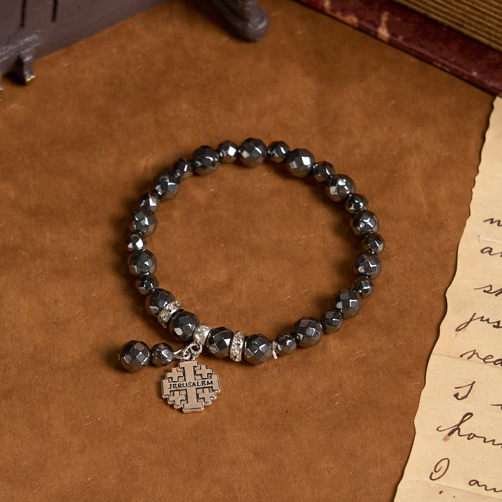 Bracelet inspiré de la pierre biliaire noire brillante de Jérusalem, réalisé par Christianartworkshop : un symbole de foi - calculs biliaires noirs - image 0