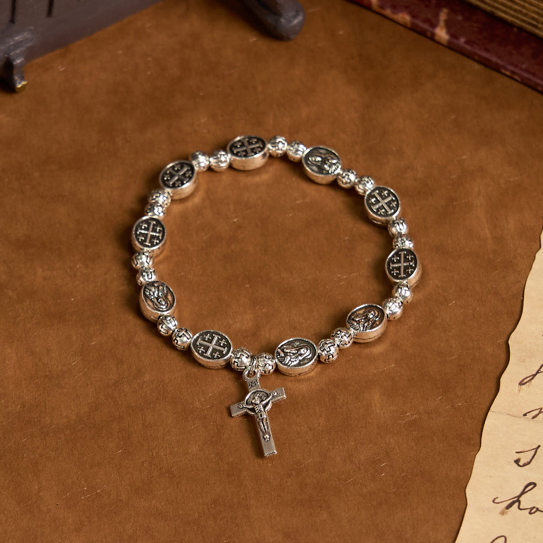 Bracelet en métal avec croix et médaille Notre-Dame, symbole sacré : un gage de dévotion - Métal - image 0
