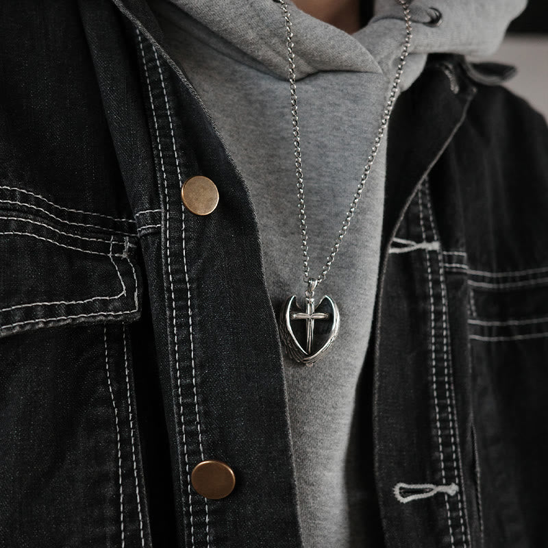 Collier croix ailes d'ange en argent sterling 925 de Christianartworkshop : symbole de foi et de grâce céleste - image 2