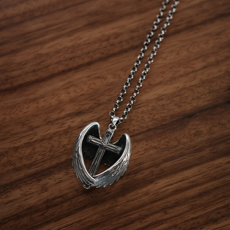 Collier croix ailes d'ange en argent sterling 925 de Christianartworkshop : symbole de foi et de grâce céleste - image 5