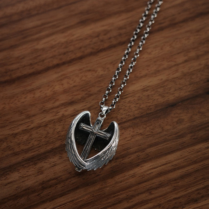 Collier croix ailes d'ange en argent sterling 925 de Christianartworkshop : symbole de foi et de grâce céleste - image 5