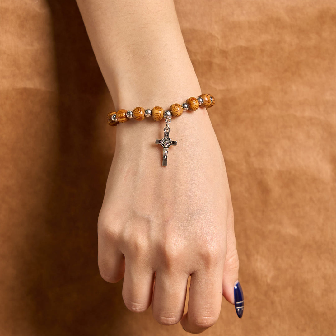 Bracelet crucifix rose avec icône de Jésus, Christianartworkshop : Bijou spirituel fait main d'une qualité exceptionnelle - image 1