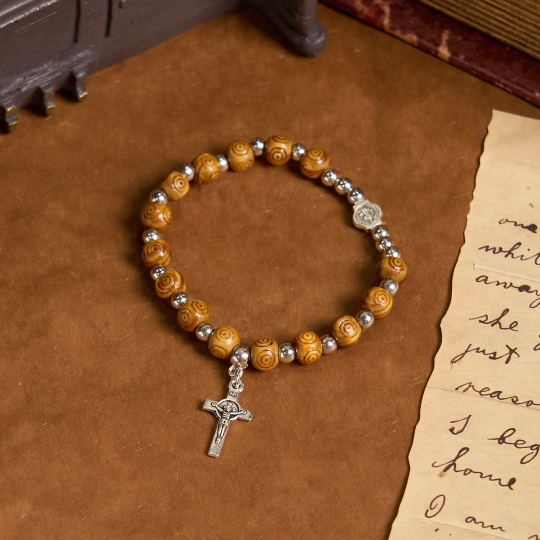 Bracelet crucifix rose avec icône de Jésus, Christianartworkshop : Bijou spirituel fait main d'une qualité exceptionnelle - image 4