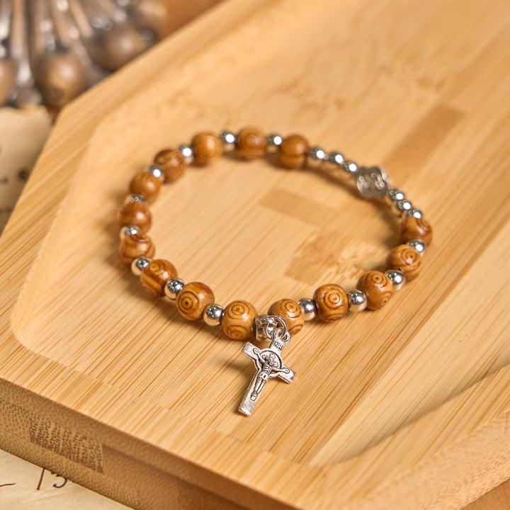 Bracelet crucifix rose avec icône de Jésus, Christianartworkshop : Bijou spirituel fait main d'une qualité exceptionnelle - image 3