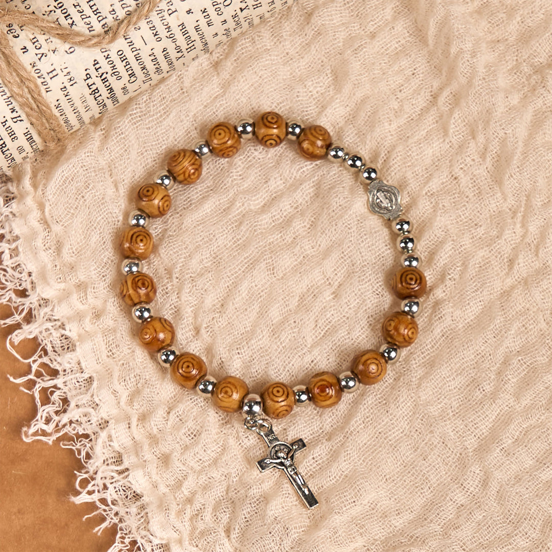 Bracelet crucifix rose avec icône de Jésus, Christianartworkshop : Bijou spirituel fait main d'une qualité exceptionnelle - image 2