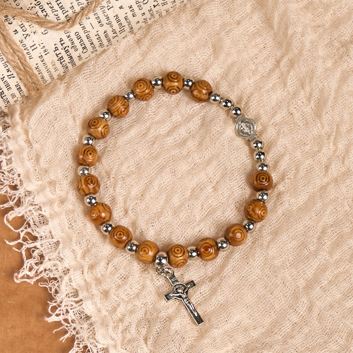 Bracelet crucifix rose avec icône de Jésus, Christianartworkshop : Bijou spirituel fait main d'une qualité exceptionnelle - image 2