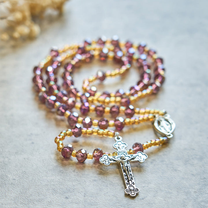 Christianartworkshop Crucifix fait main en cristal violet et verre, chapelet Notre-Dame, chapelet de la Grâce Divine - image 3