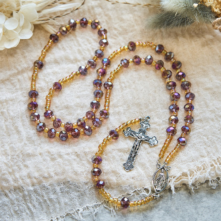 Christianartworkshop Crucifix fait main en cristal violet et verre, chapelet Notre-Dame, chapelet de la Grâce Divine - image 2