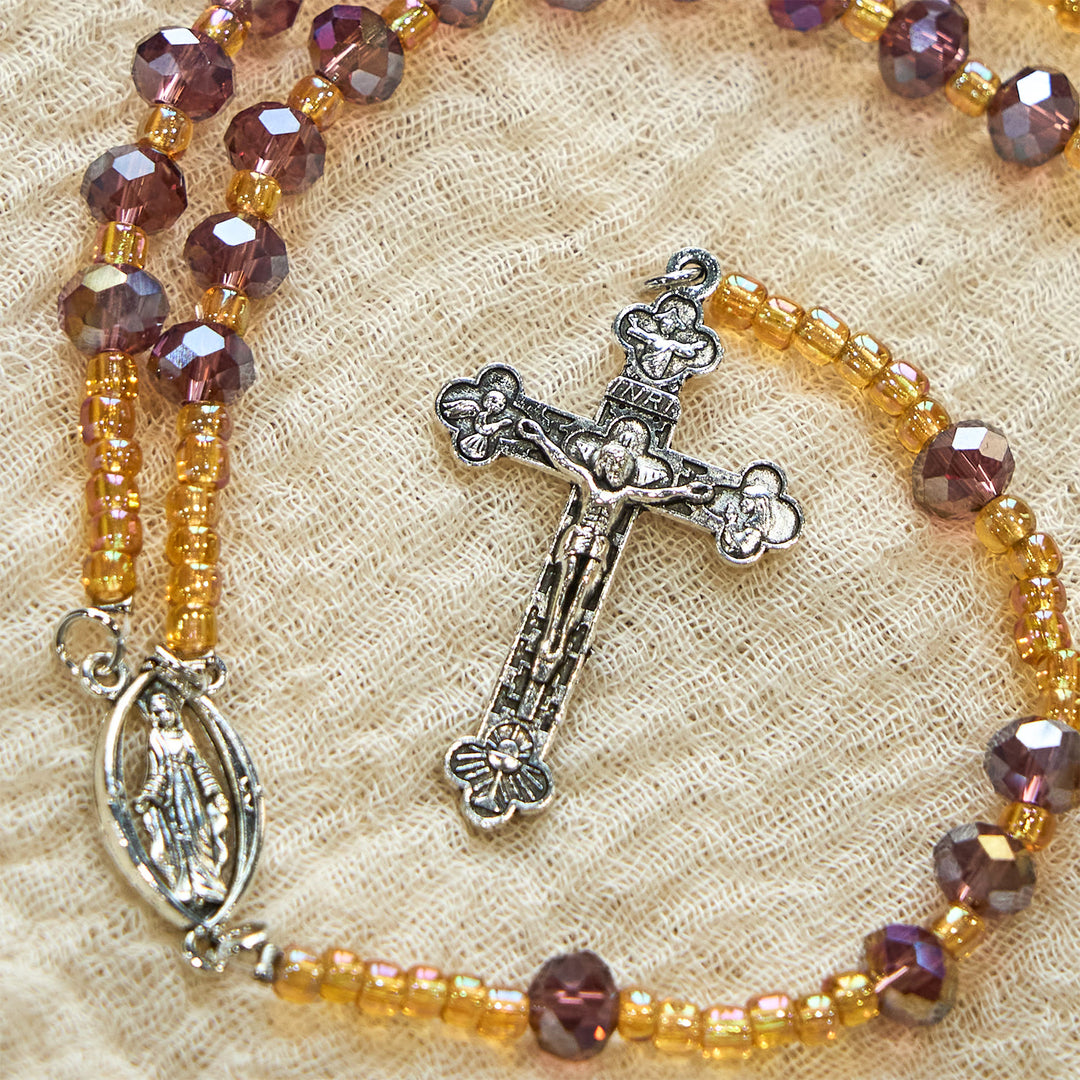 Christianartworkshop Crucifix fait main en cristal violet et verre, chapelet Notre-Dame, chapelet de la Grâce Divine - image 4