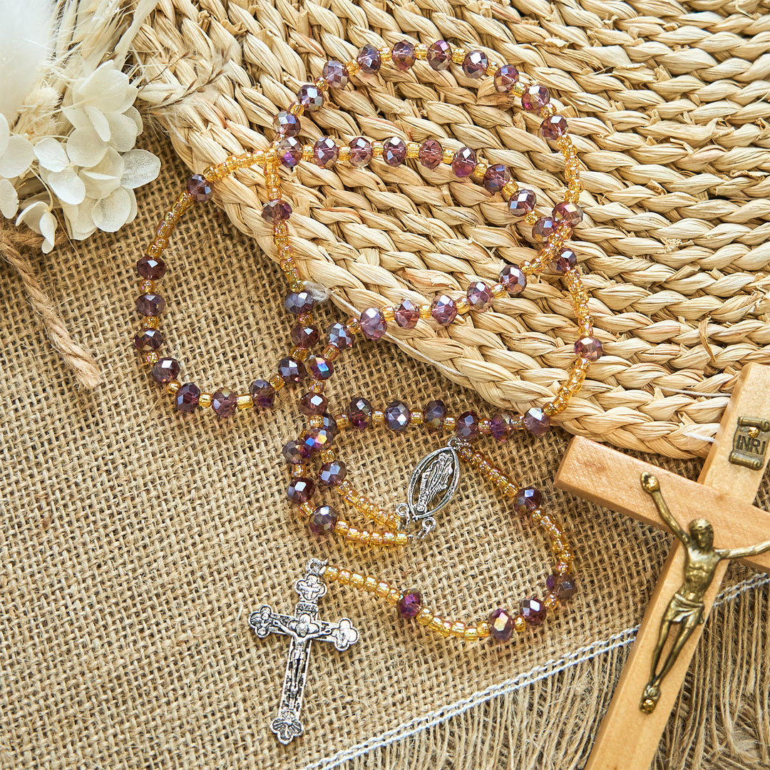 Christianartworkshop Crucifix fait main en cristal violet et verre, chapelet Notre-Dame, chapelet de la Grâce Divine - Notre Dame - image 0