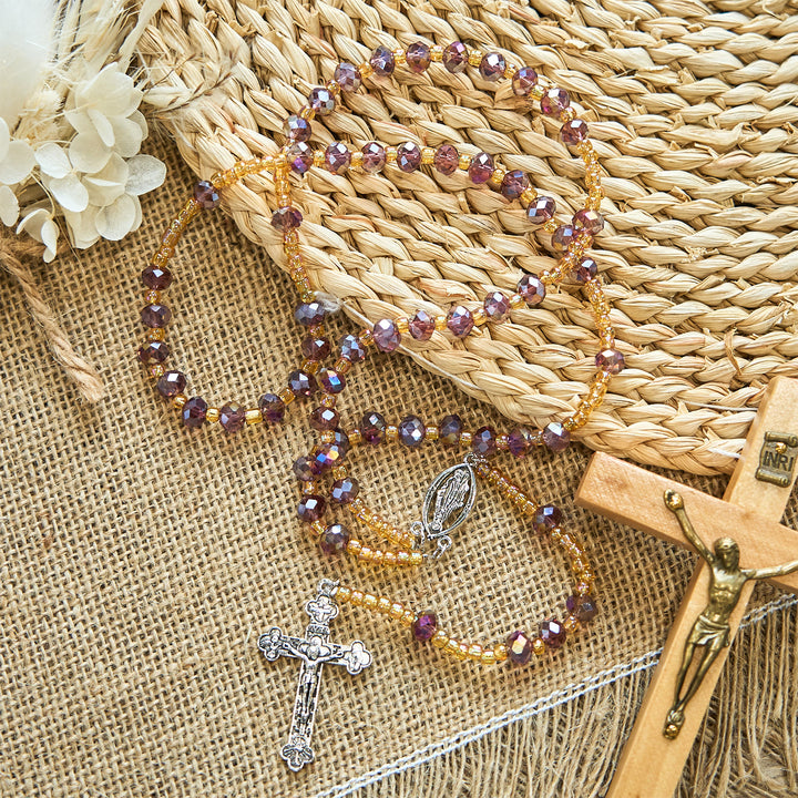 Christianartworkshop Crucifix fait main en cristal violet et verre, chapelet Notre-Dame, chapelet de la Grâce Divine - Notre Dame - image 0