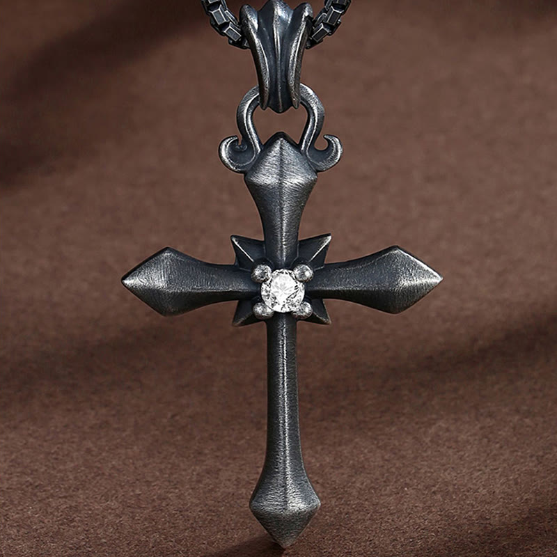 Collier croix moderne et minimaliste en argent sterling 925 de Christianartworkshop : symbole mystérieux et tendance de croyance - Argent sterling 925 - image 0