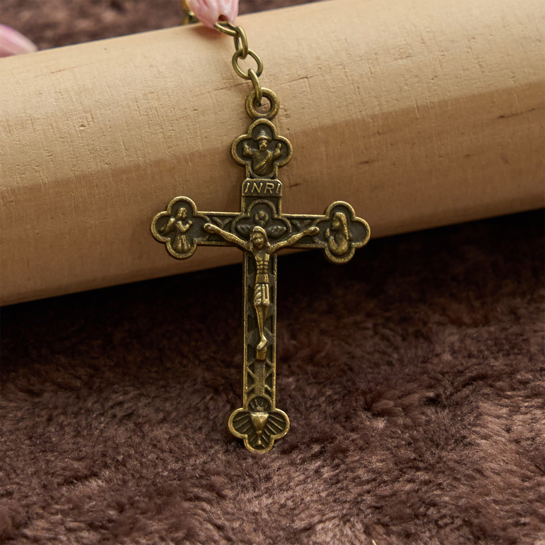 Christianartworkshop Médaille miraculeuse et crucifix en perles de céramique de 8 mm et perles de résine en forme de fleur, chapelet fait main - image 7