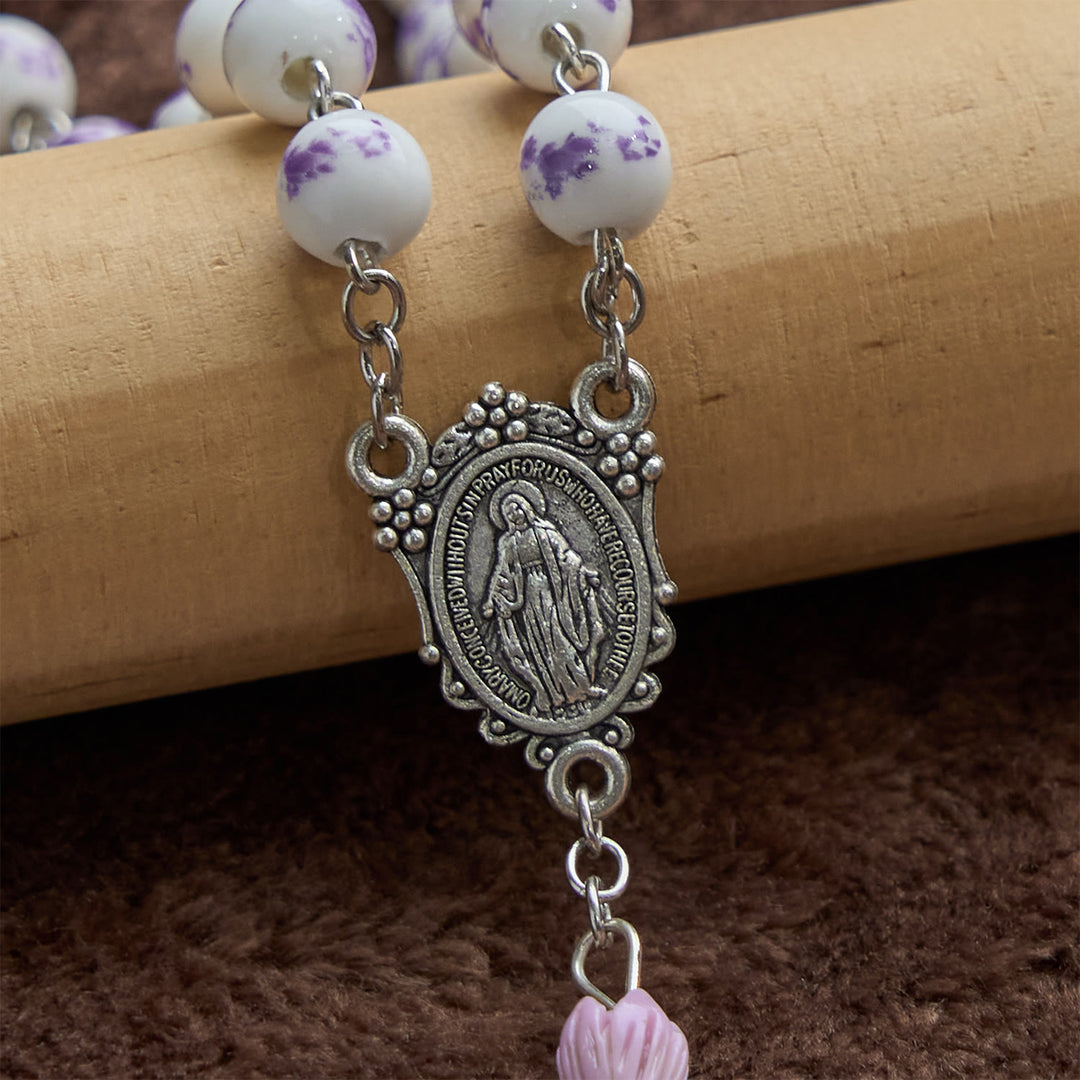 Christianartworkshop FOI PRIÉE : Chapelet fait main en perles de fleurs violettes avec carte cadeau - image 9