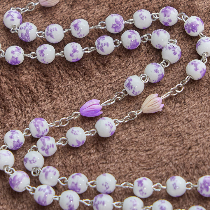 Christianartworkshop FOI PRIÉE : Chapelet fait main en perles de fleurs violettes avec carte cadeau - image 8