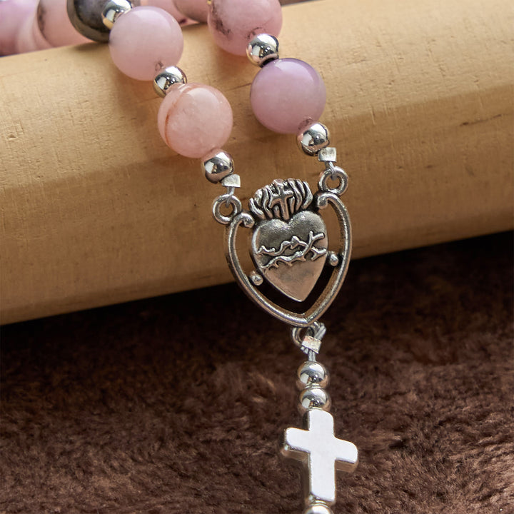 Christianartworkshop FOI PRIÉE : Chapelet fait main à perles rondes roses avec carte cadeau - image 8