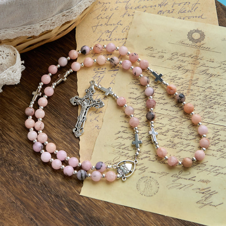 Christianartworkshop FOI PRIÉE : Chapelet fait main à perles rondes roses avec carte cadeau - image 6