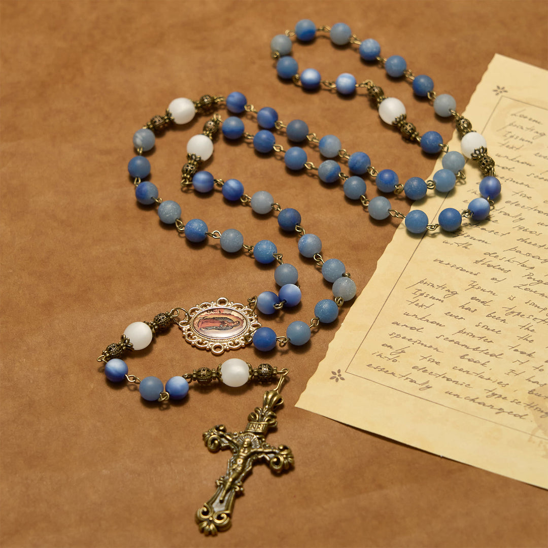 Christianartworkshop FOI PRIÉE : Chapelet fait main avec des perles d'aventurine bleue naturelle - image 3