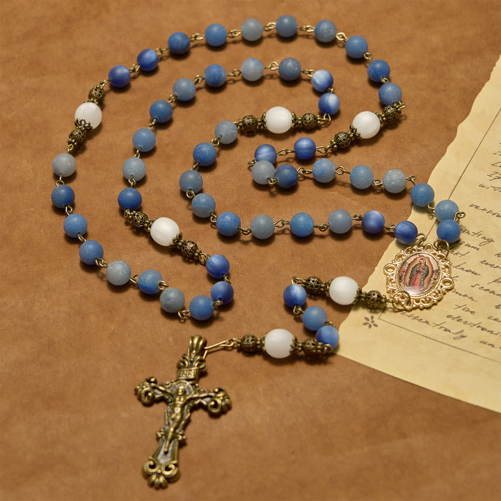 Christianartworkshop FOI PRIÉE : Chapelet fait main avec des perles d'aventurine bleue naturelle - image 1
