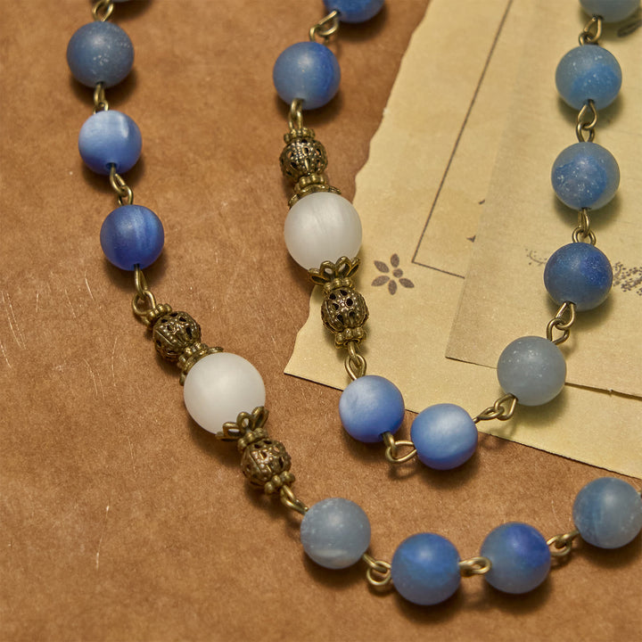Christianartworkshop FOI PRIÉE : Chapelet fait main avec des perles d'aventurine bleue naturelle - image 4