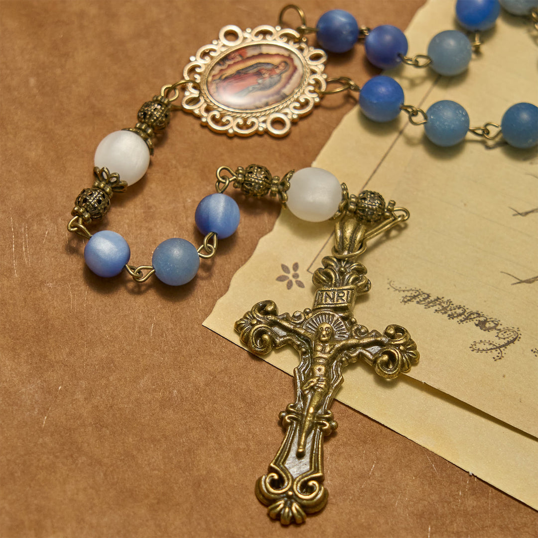 Christianartworkshop FOI PRIÉE : Chapelet fait main avec des perles d'aventurine bleue naturelle - image 6