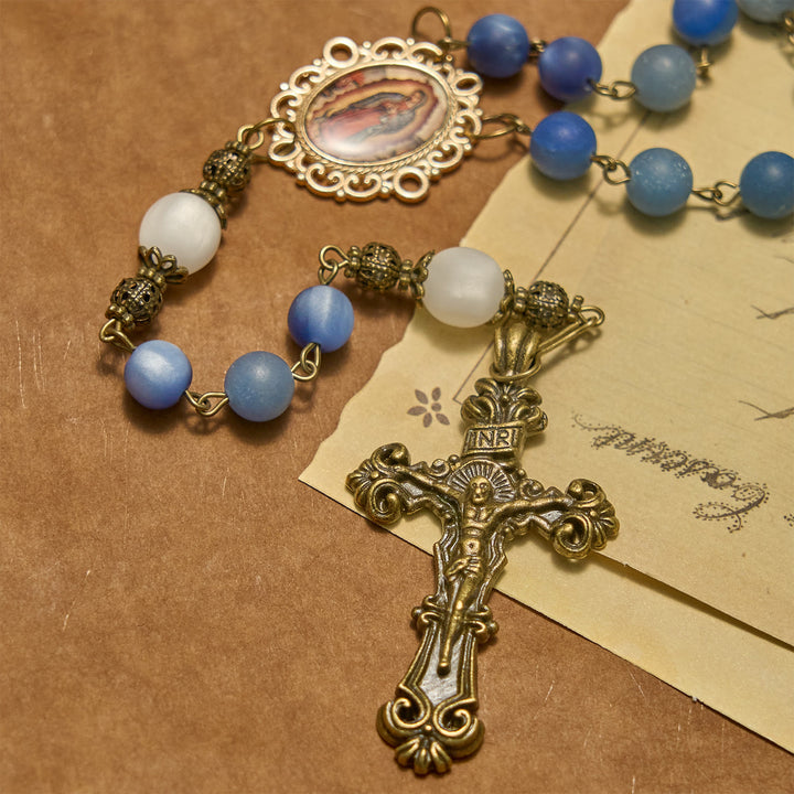 Christianartworkshop FOI PRIÉE : Chapelet fait main avec des perles d'aventurine bleue naturelle - image 6
