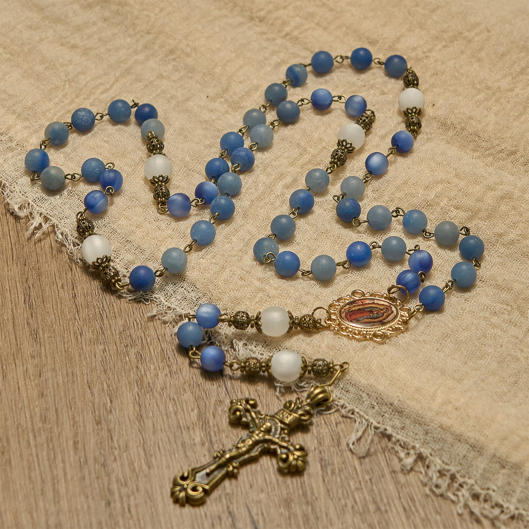 Christianartworkshop FOI PRIÉE : Chapelet fait main avec des perles d'aventurine bleue naturelle - image 7