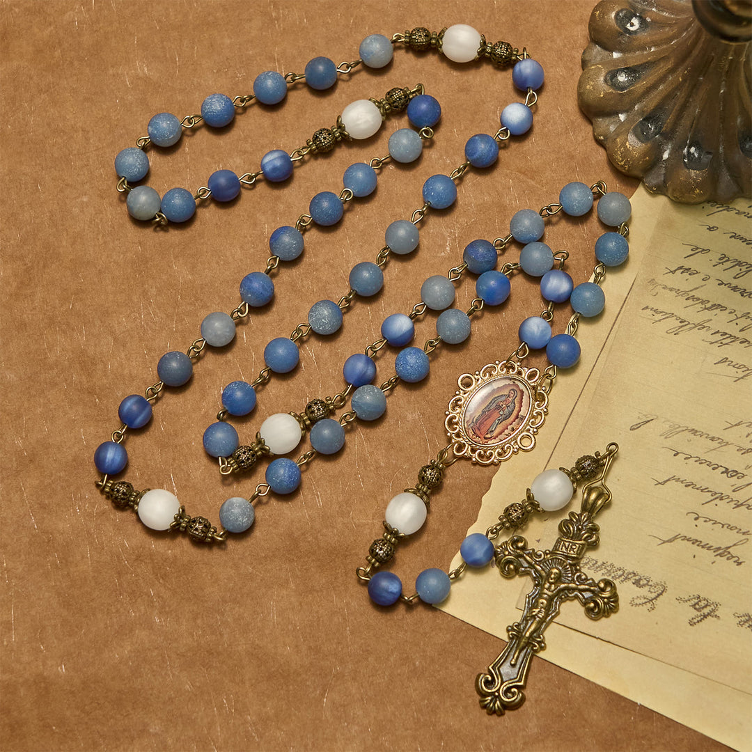 Christianartworkshop FOI PRIÉE : Chapelet fait main avec des perles d'aventurine bleue naturelle - image 2